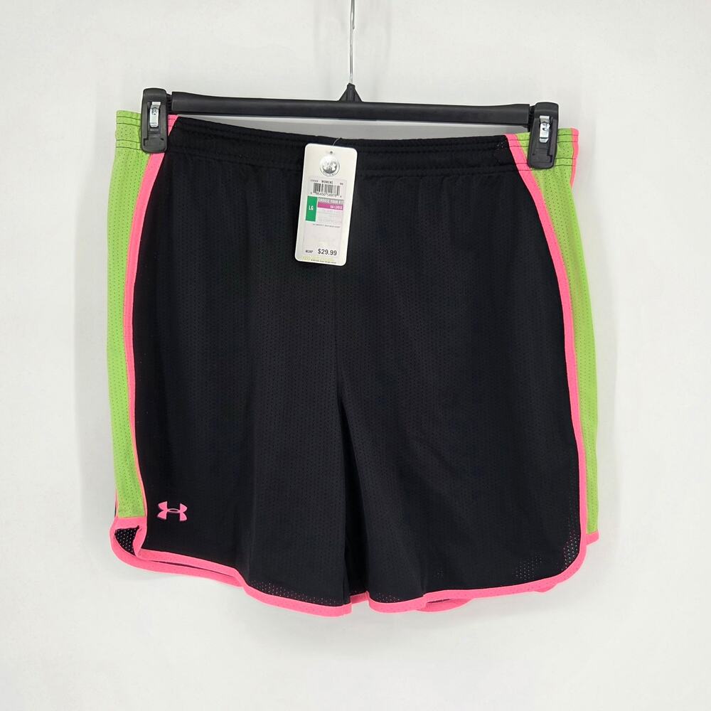 NEW Under Armour Basketball Long Shorts Mesh Black Pink Green Size Large Loose